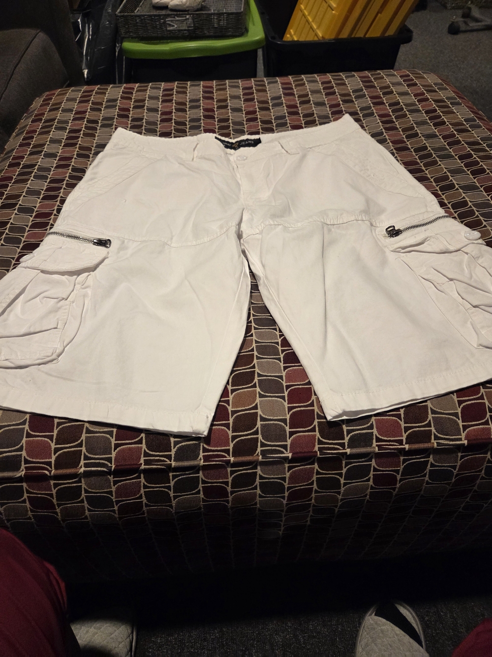 Men's White Cargo Shorts with Zip Pockets